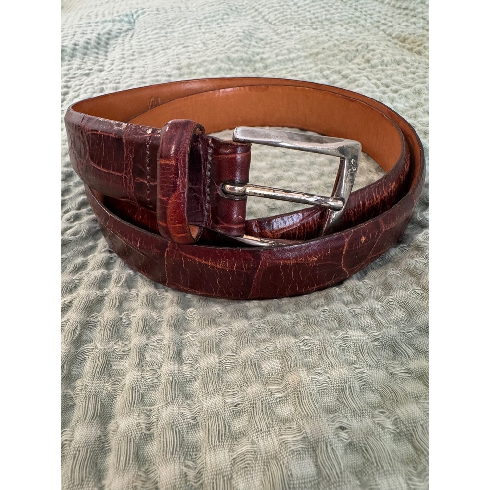 Martin Dingman Mens Alligator Grain Italian Calfskin Leather Belt Brown Size 40